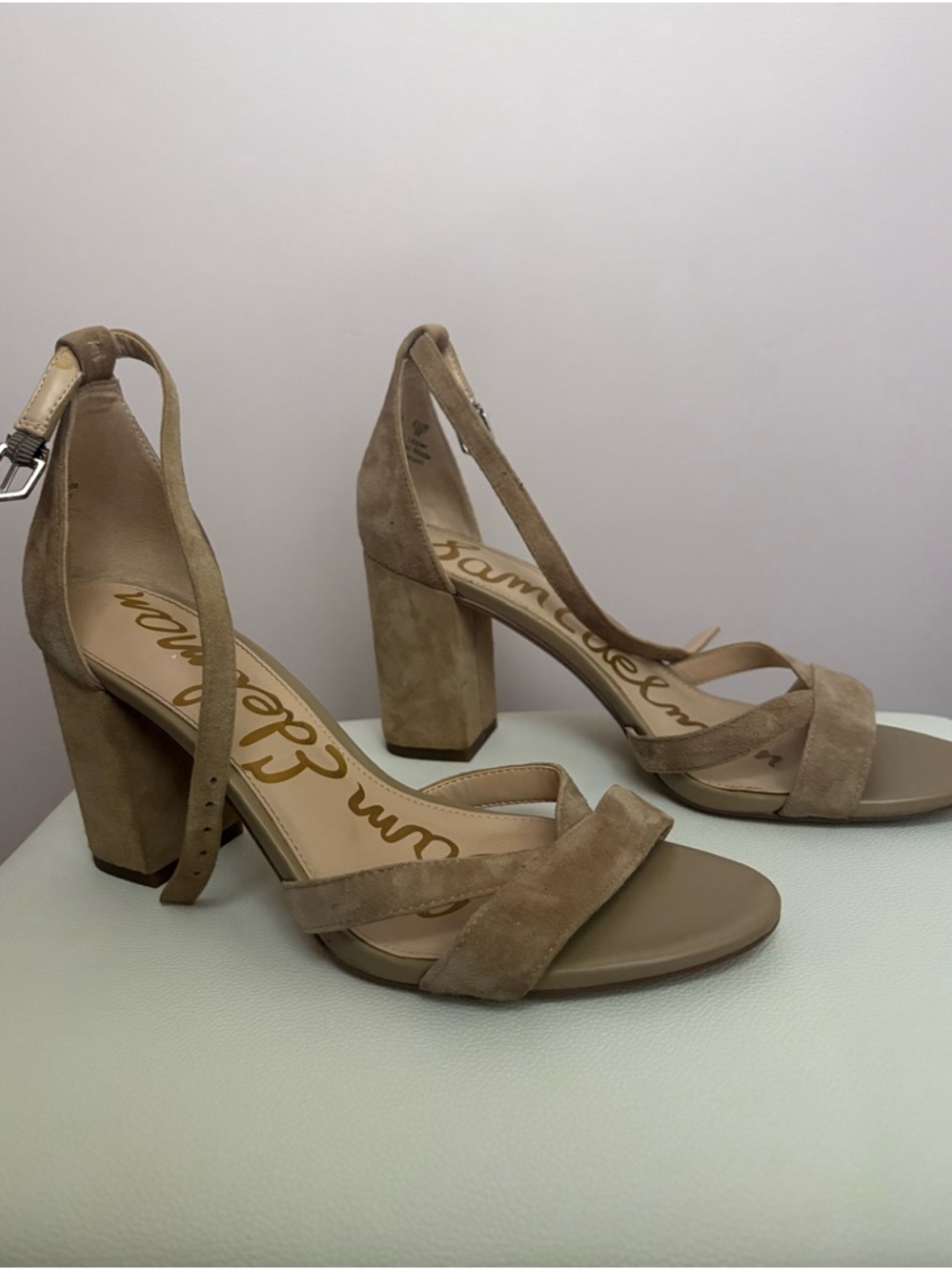 Sam Edelman Taupe Suede Block Heel Sandals